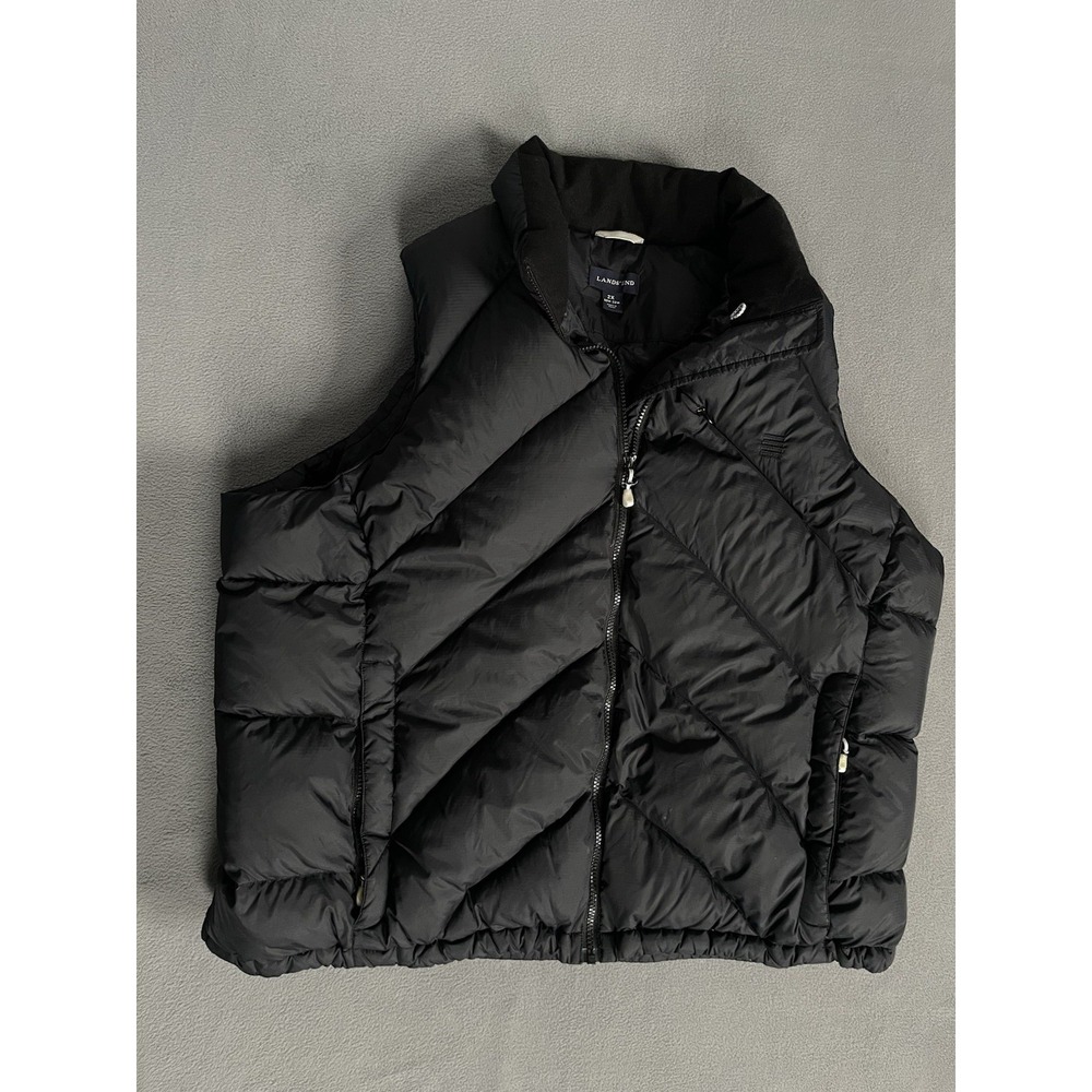 Lands End Puffer Vest Women's 2XL 20W-22W Black Full Zip Goose Down